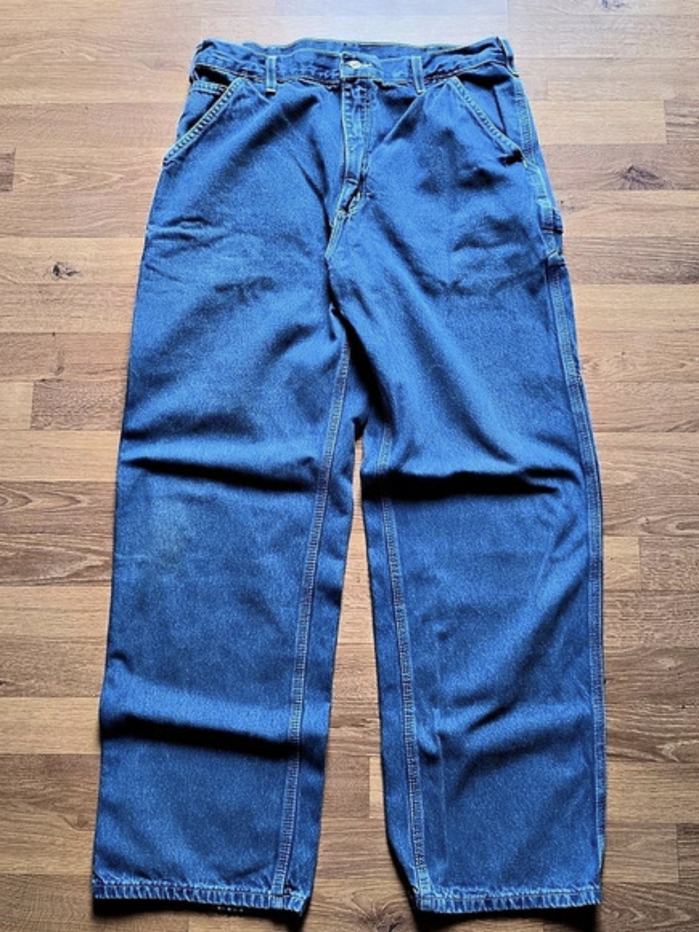 VTG Carhartt B13 DST Loose Fit Washed Denim Work Dungaree Men's Cargo Pants Blue